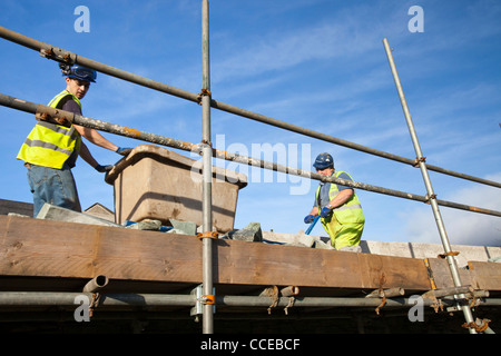 Building flood defences in Keswick sfter the disastrous 2009 floods. Stock Photo