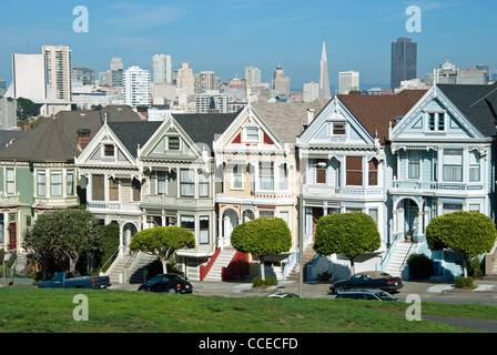 Victorian houses painted ladies in San Francisco near Alamo Square Stock Photo