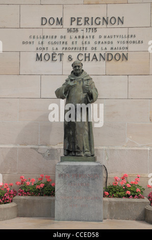 Statue of Dom Perignon outside the offices of Moet et Chandon, champagne producer, Epernay, France. Stock Photo