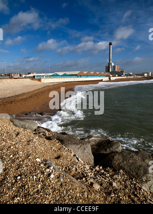 Shoreham power station and beach, Sussex Stock Photo