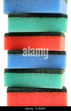 Cleaning Sponges .Red,Green,Blue. Stock Photo