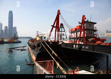 fu tat reclamation construction barge moored in wan chai hong kong hksar china asia Stock Photo