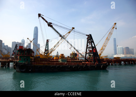 land reclamation construction barge for the central wan chai bypass hong kong hksar china asia Stock Photo