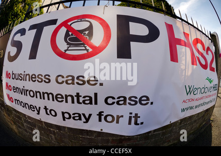 Stop HS2 protest campaign banner in Wendover Bucks UK Stock Photo