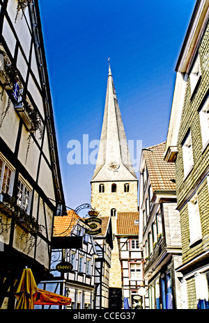 Mittelalterlicher Stadtkern von Hattingen, Nordrhein-Westfalen. Mediaeval Town Hattingen in North Rhine-Westphalia Stock Photo