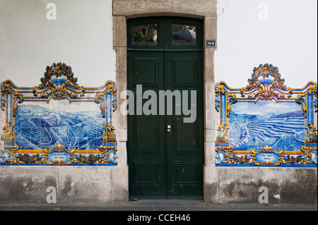 Azulejos on the wall of Pinhao Railway station, Tras-Os-Montes, Portugal Stock Photo