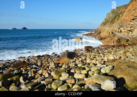 The rocky beach at Porth Nanven near St.Just in Cornwall, UK Stock Photo