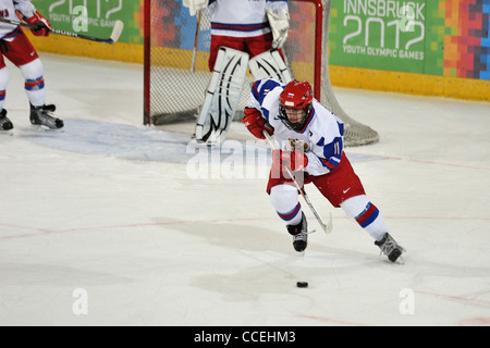 Action as Russia take on Finland in the final of the first Youth Winter Olympic Games in Innsbruck, Austria for the GOLD medal Stock Photo