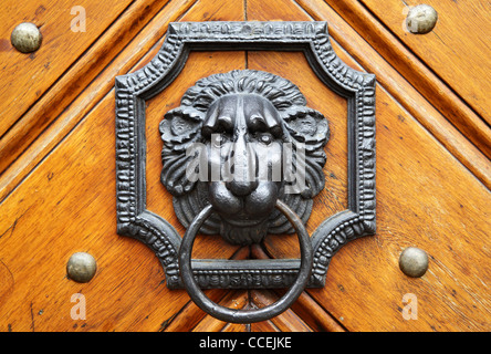 Door knocker in the form of lion head Stock Photo