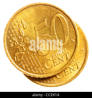 Fifty euro cent coins isolated over white background Stock Photo