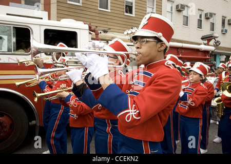 2012 Three Kings Day Parade, Brooklyn, New York. Junior high school marching band in the parade. Stock Photo