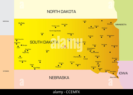 Vector color map of South Dakota state. Usa
