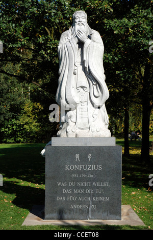 Confucius statue in the Chinese garden in the gardens of the world in Berlin. Stock Photo