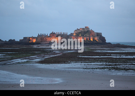 Elizabeth castle, St Helier, Jersey photographed at sunset at low tide Stock Photo