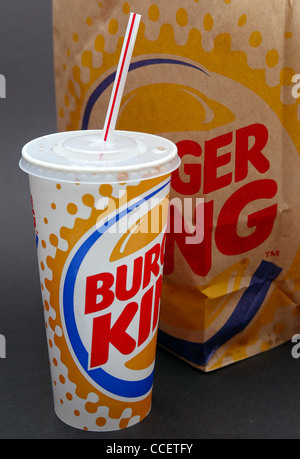 Burger King takeaway drink and food packaging. Stock Photo