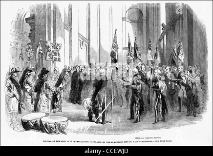 Victorian engraving circa 1852 funeral of the Duke of Wellington at St Paul's Cathedral London England UK Stock Photo