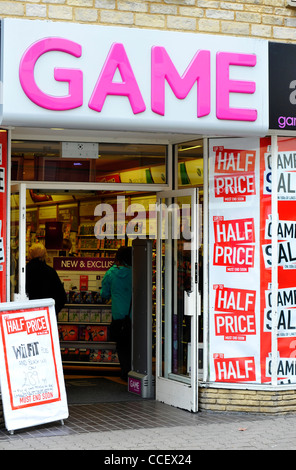 Game computer games shop showing a half price sale sign in Cirencester. Stock Photo