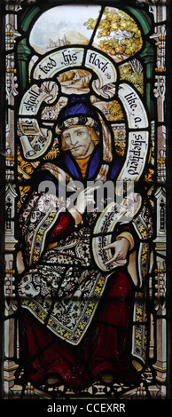 A stained glass window by C E Kempe & Co. depicting the Prophet Isaiah, All Saints Church, Hough-on-the-Hill, Lincolnshire Stock Photo