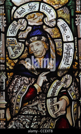 A stained glass window by C E Kempe & Co. depicting the Prophet Isaiah, All Saints Church, Hough-on-the-Hill, Lincolnshire Stock Photo