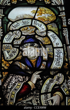 A stained glass window by C E Kempe & Co. depicting the Prophet Isaiah, All Saints Church, Hough-on-the-Hill, Lincolnshire Stock Photo