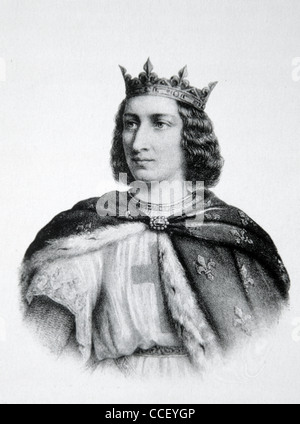 Portrait of French King Louis IX, called Saint Louis (1214-70), King of France (1226-70) Vintage Illustration or Engraving Stock Photo