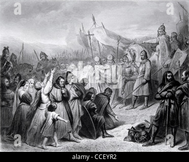 Charlemagne or Charles the Great Receives Submission of the Saxon Leader or King Widukind, Wittekind or Witikind at Paderborn Germany (785) during the Saxon Wars (777-785). Vintage Ilustration or Engraving Stock Photo