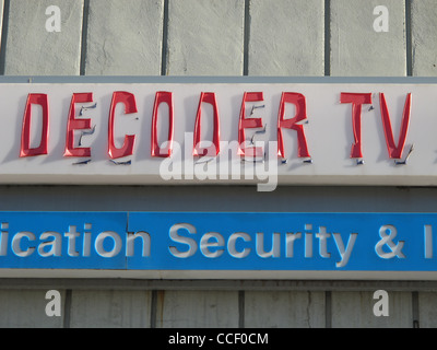 old damaged decoder tv hi fi shop sign notice Stock Photo