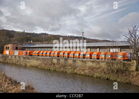 The TNT freight transport depot in Ramsbottom with a line of lorries. Stock Photo