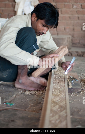 Wood carving workshop Jaipur Rajasthan India Stock 