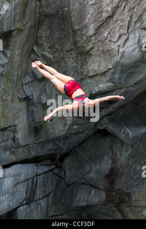 Cliff diving athlete Anna Bader competes in the WHDF European