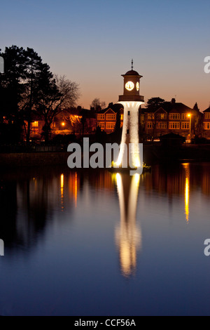 Captain Scott Memorial Lighthouse Roath Park Lake at twilight Cardiff South Wales UK Stock Photo