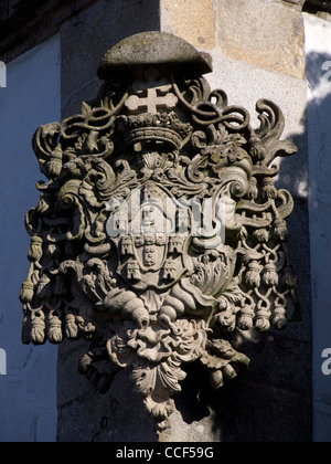 Royal stone crest on the municipal archive in Braga, Portugal Stock Photo