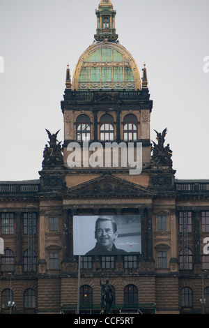 National Museum with portrait of late President Václav Havel after state funeral Prague Czech Republic Europe EU Stock Photo