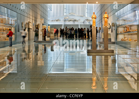 The gallery of the slopes of the Acropolis from the (new) Acropolis Museum (level 0). Athens, Greece. Stock Photo