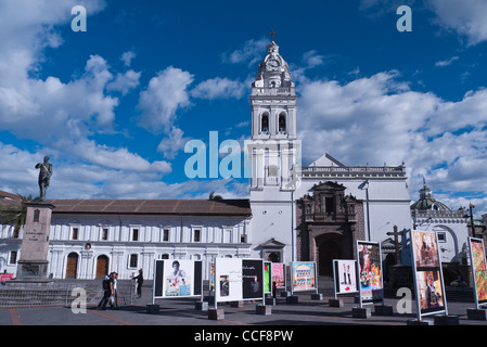 Elevation of the front of the Church of Santo Domingo in Santo Domingo Plaza  in the historic portion of Quito, Ecuador. Stock Photo