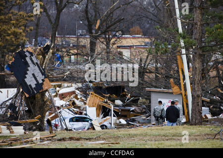 December 31, 2010 - Fort Leonard Wood, Missouri, U.S. - The homes and cars destroyed by a tornado that touched down at the Fort Leonard Wood Army post in southern Missouri Friday morning. In the neighborhood of about 75 homes, an estimated 75 percent were destroyed. (Credit Image: © Patrick Fallon/Z Stock Photo