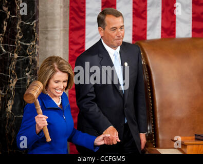 Jan 5, 2011 - Washington, District of Columbia, U.S. -Rep. JOHN BOEHNER (R-OH) and Speaker NANCY PELOSI (D-CA) shortly before he is sworn in as Speaker of the House of Representatives. (Credit Image: © Pete Marovich/ZUMAPRESS.com) Stock Photo