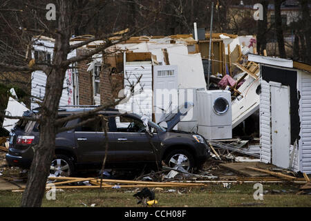 December 31, 2010 - Fort Leonard Wood, Missouri, U.S. - The homes and cars destroyed by a tornado that touched down at the Fort Leonard Wood Army post in southern Missouri Friday morning. In the neighborhood of about 75 homes, an estimated 75 percent were destroyed. (Credit Image: © Patrick Fallon/Z Stock Photo