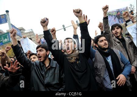 Dec 12, 2010 - Tehran, Iran - Iranian students gathered in front of the British Embassy in Tehran to condemn the assassination of Iranian nuclear scientist Majid Shahriari, who was killed Nov 29 by a car bomb.The protesters accused Britain and U.S government for his assassination, and condemned West Stock Photo