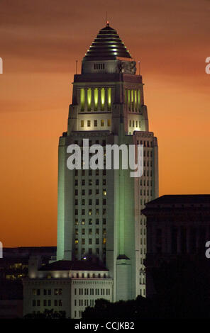 Dec. 11, 2010 - Los Angeles, California, U.S - Los Angeles City Hall, completed 1928, is the center of the government of the city of Los Angeles, California, and houses the mayor's office and the meeting chambers and offices of the Los Angeles City Council (Credit Image: © Jonathan Alcorn/ZUMAPRESS. Stock Photo