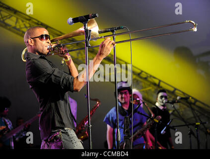 Oct 31, 2010 - New Orleans, Louisiana; USA - Musician TROMBONE SHORTY & ORLEANS AVENUE performs live as part of the 2010 Voodoo Music Festival that is taking place at City Park located in New Orleans.  The Voodoo Music Festival is a three music festival with a variety of artist performing on six dif Stock Photo