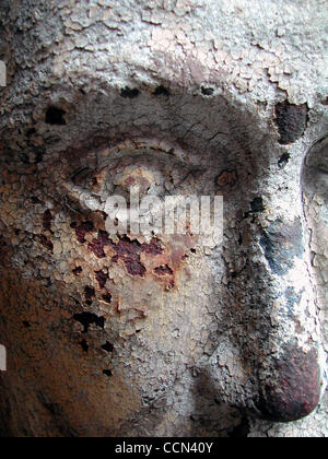 Aug 07, 2004; Los Angeles, CA, USA; An old rusted mask. Stock Photo