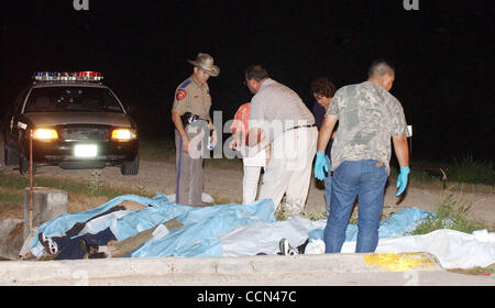 STATE/DAILY/ UNDOCUMENTED ACCIDENT: DPS and local Justice of the Peace examine the bodies of 9 undocumented immigrants who drowned after their car fell into an irrigation canal south of McAllen, Texas early Tuesday morning Aug.10, 2004. DELCIA LOPEZ/STAFF Stock Photo