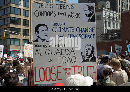 Aug 29, 2004; New York, NY, USA; Protest sign at UPFJ march at RNC in NYC. Stock Photo