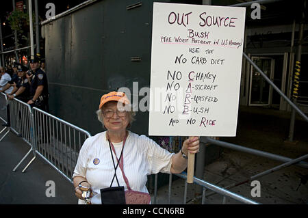 Aug 29, 2004; New York, NY, USA; Protestor with sign at UPFJ march at the RNC in NYC. Stock Photo