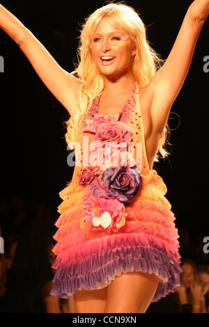 PARIS HILTON walks the catwalk at the HEATHERETTE Fashion Show at Bryant Park in NYC. Stock Photo