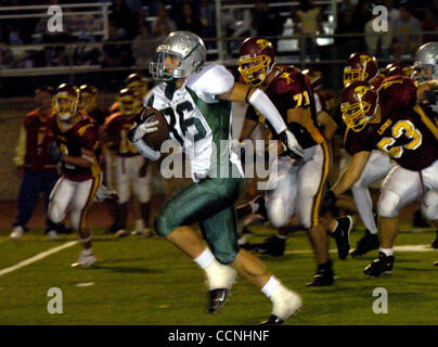 De La Salle's Mario D'Ambrosio (cq) returns an interception to the 1 yard line vs. Liberty during the 2nd quarter of their prep football game at Liberty High School in Brentwood, Calif. on Friday, October 15, 2004.  (Dean Coppola / Contra Costa Times) Stock Photo