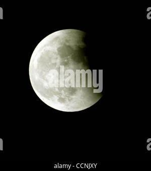 Oct 27, 2004; San Antonio , TX, USA; The earth's shadow moves halfway across the moon as seen from Koreatown in Los Angeles, California at 9.55 PM Pacific time, Wednesday 27 October 2004. The next lunar eclipse will not occur until March of 2007. Stock Photo