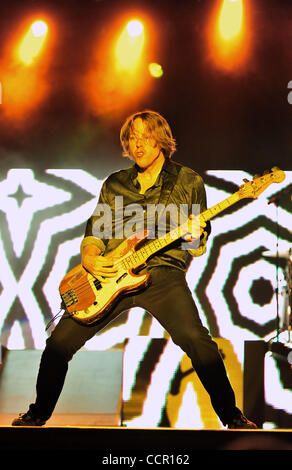 Bassist Jeff Pilson of the rock band Foreigner, during a live concert at the Chumash Casino Resort in Santa Ynez,CA on October 7, 2010.(Credit Image: © John Pyle/Cal Sport Media/ZUMApress.com) Stock Photo