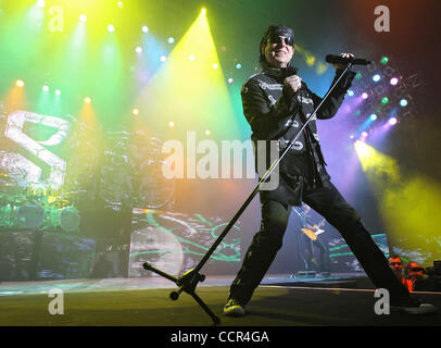 Scorpions World Tour-2010. German heavy metal/hard rock band Scorpions performing live in Moscow. The Scorpions at World tour in support of their new studio album `Sting in the Tail`, and they noted on their website that this tour will be the last in Scorpions great career of a true hard rock legend Stock Photo